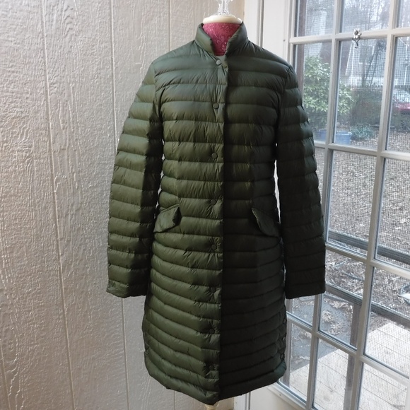 H:Connect Moss Khaki Color Snap Button Up Long Sleeve Down Puffer Jacket - Picture 4 of 6